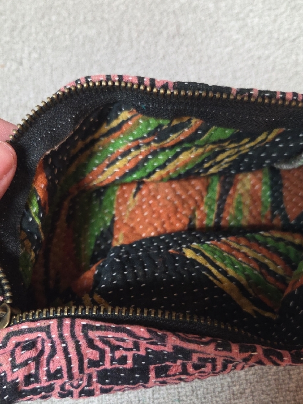 Kantha Pouch Black & Pink Patterned #35 - Picture 2 of 2